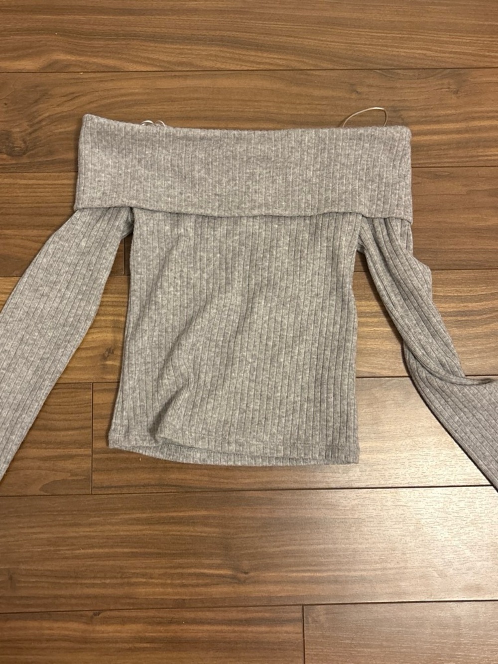 stradivarius Light Gray Ribbed Off-Shoulder Sweater
